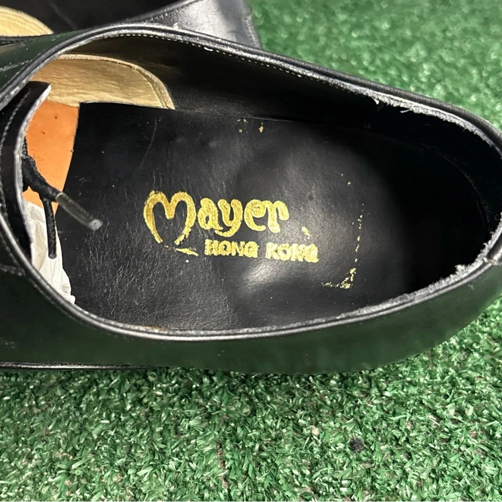 Vintage Mayer Hong Kong Handmade Bespoke Black‎ Leather Shoes Mens Size 12 EE